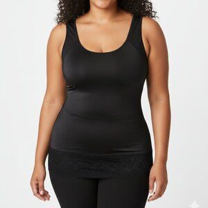 Maidenform Cami Tank Shapewear Black Satin Lace Trim 2XL
